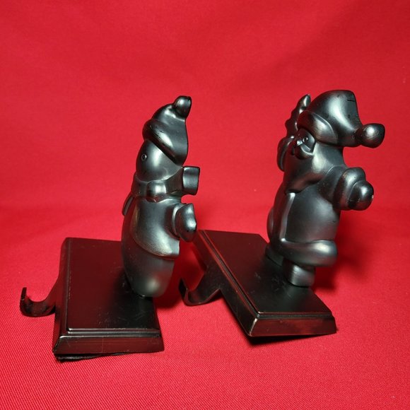 Hanger Santa and Snowman Pewter Black Metal Shelf Sitter Stocking Holder Set of - Picture 10 of 12